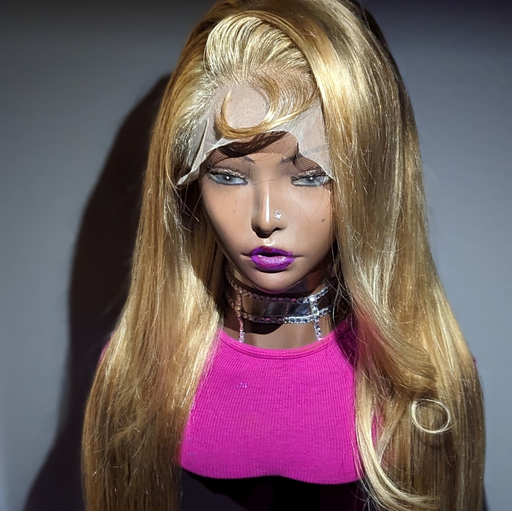30in HONEY BLOND human hair lace frontal wig